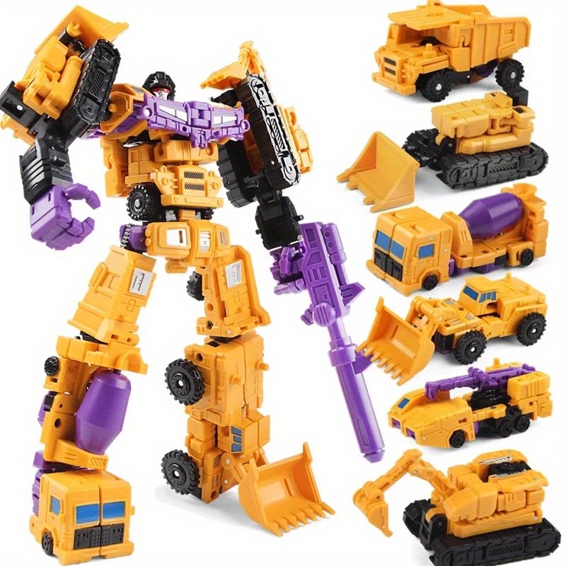 1 Set of 6-in-1 Engineering Team Transformer Mecha | Dual-Form Transformation