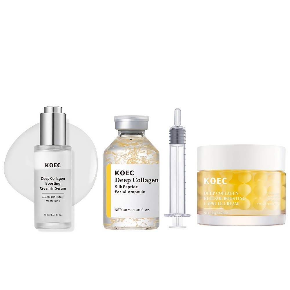 2 pcs KOEC Deep Collagen Skincare Set (Cream-In-Serum + Silk Peptide Facial Ampoule + Retinol Boosting Capsule Cream)