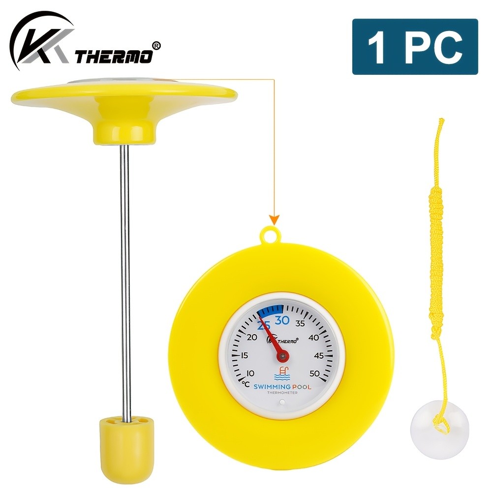 KT THERMO Floating Pool Thermometer Easy-Read Celsius Dial with Rope & Suction Cup for Pools, Spas & Hot Tubs