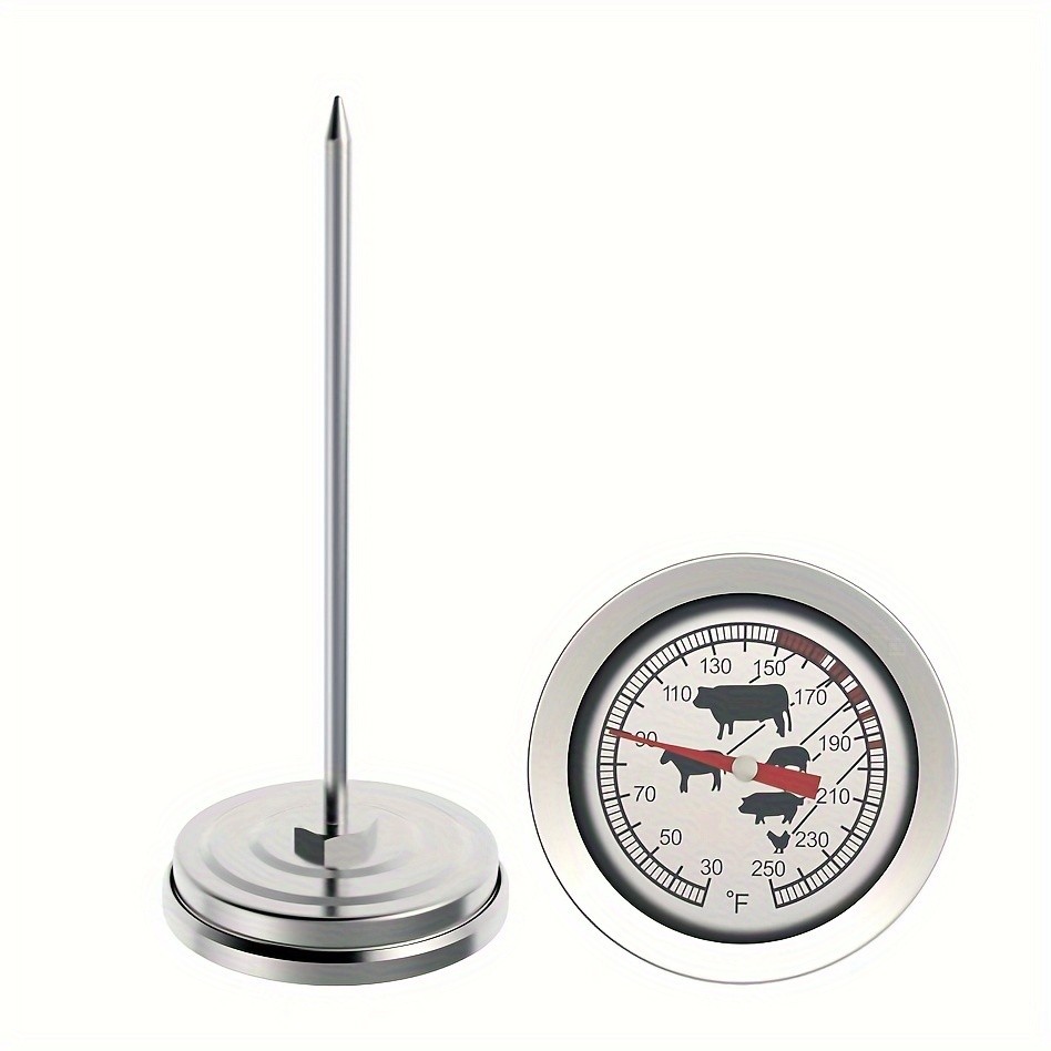 KT THERMO Stainless Steel Meat Thermometer Glass-Dial Probe Gauge for BBQ, Roasting & All Meat Cooking