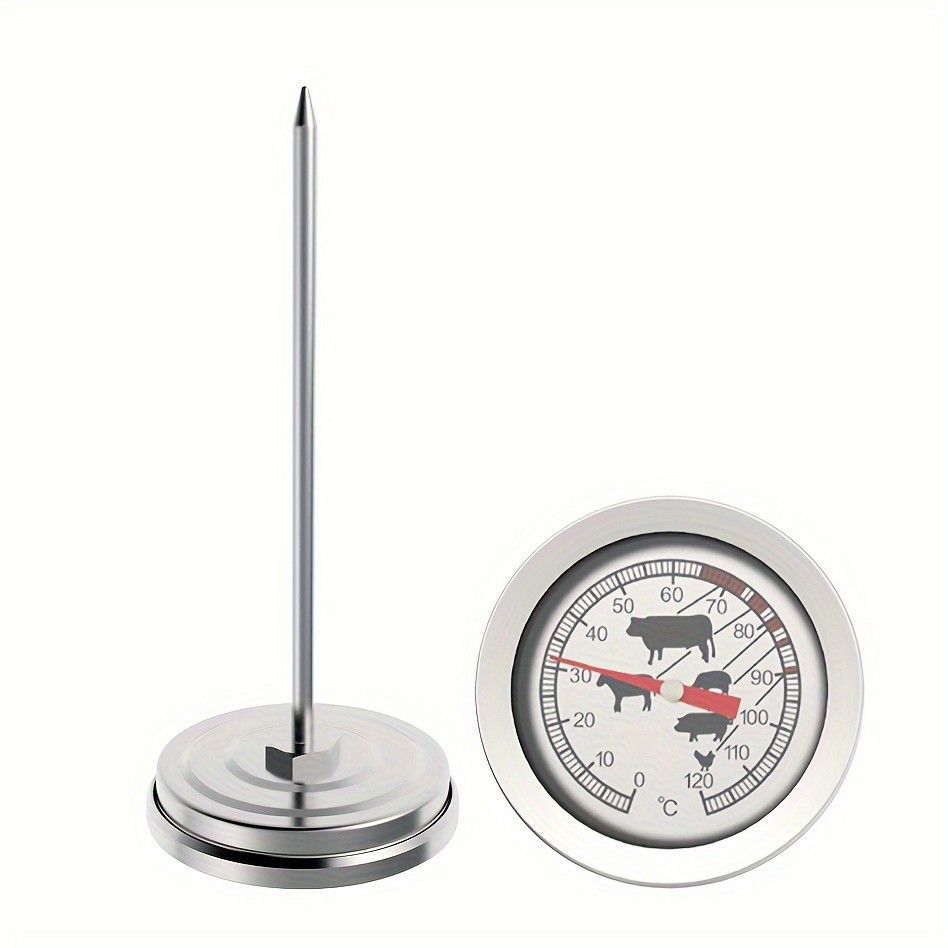 KT THERMO Stainless Steel Meat Thermometer  Glass-Dial Probe Gauge for BBQ, Roasting & All Meat Cooking
