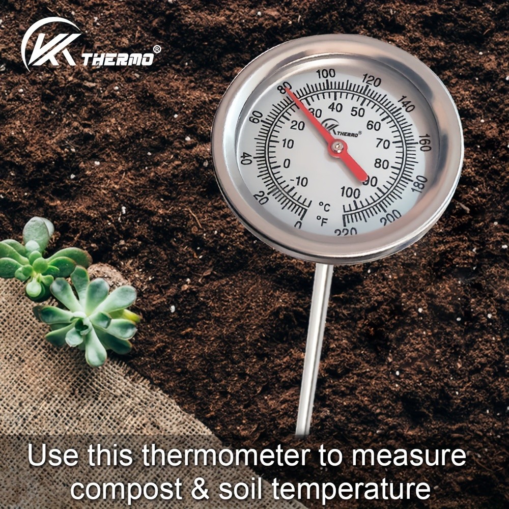 KT THERMO 50cm Stainless Steel Compost & Soil Thermometer Long-Probe C/F Gauge for Gardening, Farming & Outdoor Planting