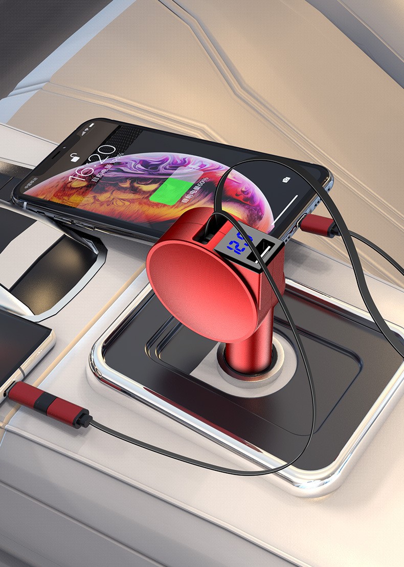 3-in-1 Retractable Fast Charging Car Adapter