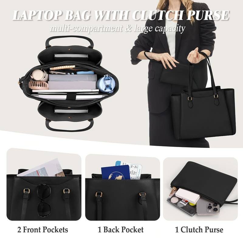 RAINSMORE 15.6-Inch Women's Laptop Bag with Clutch, Wallet, and Tote  Elegant and Functional Office Companion