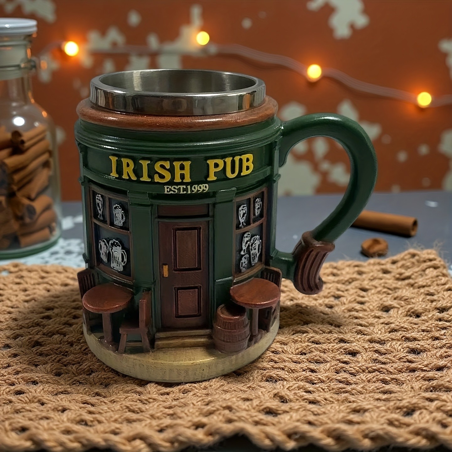 Irish Tree Mug  Stainless Steel & Resin Cup with Shamrock Charm