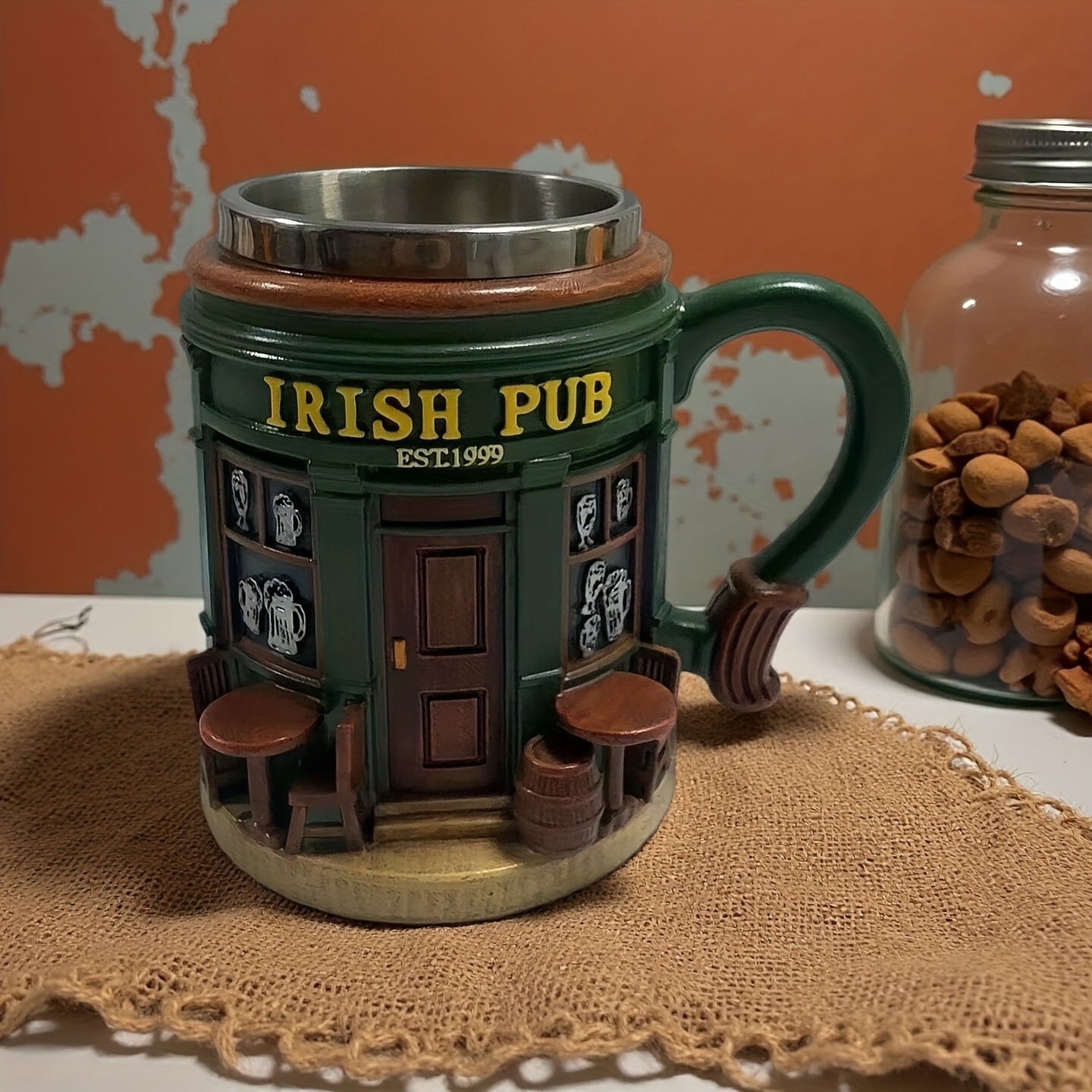 Irish Tree Mug  Stainless Steel & Resin Cup with Shamrock Charm