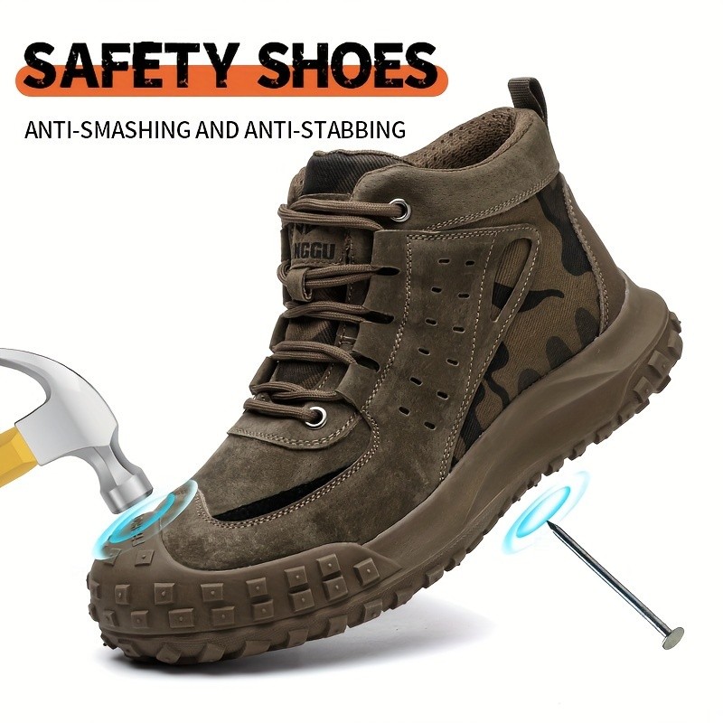 DINGGU Mens Heavy-Duty Steel Toe Safety Shoes