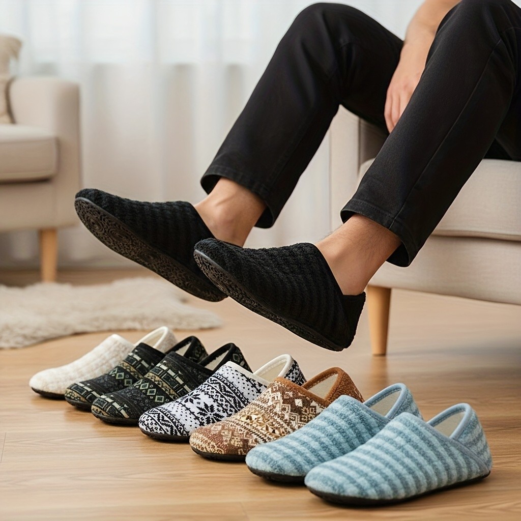 LEISFIT Men's Cozy Fleece-Lined Slippers