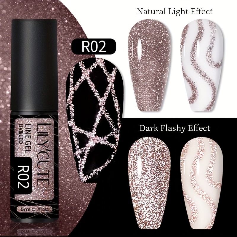 LILYCUTE 5ml Super Bright Reflective Glitter Colorful Liner Nail Gel Polish