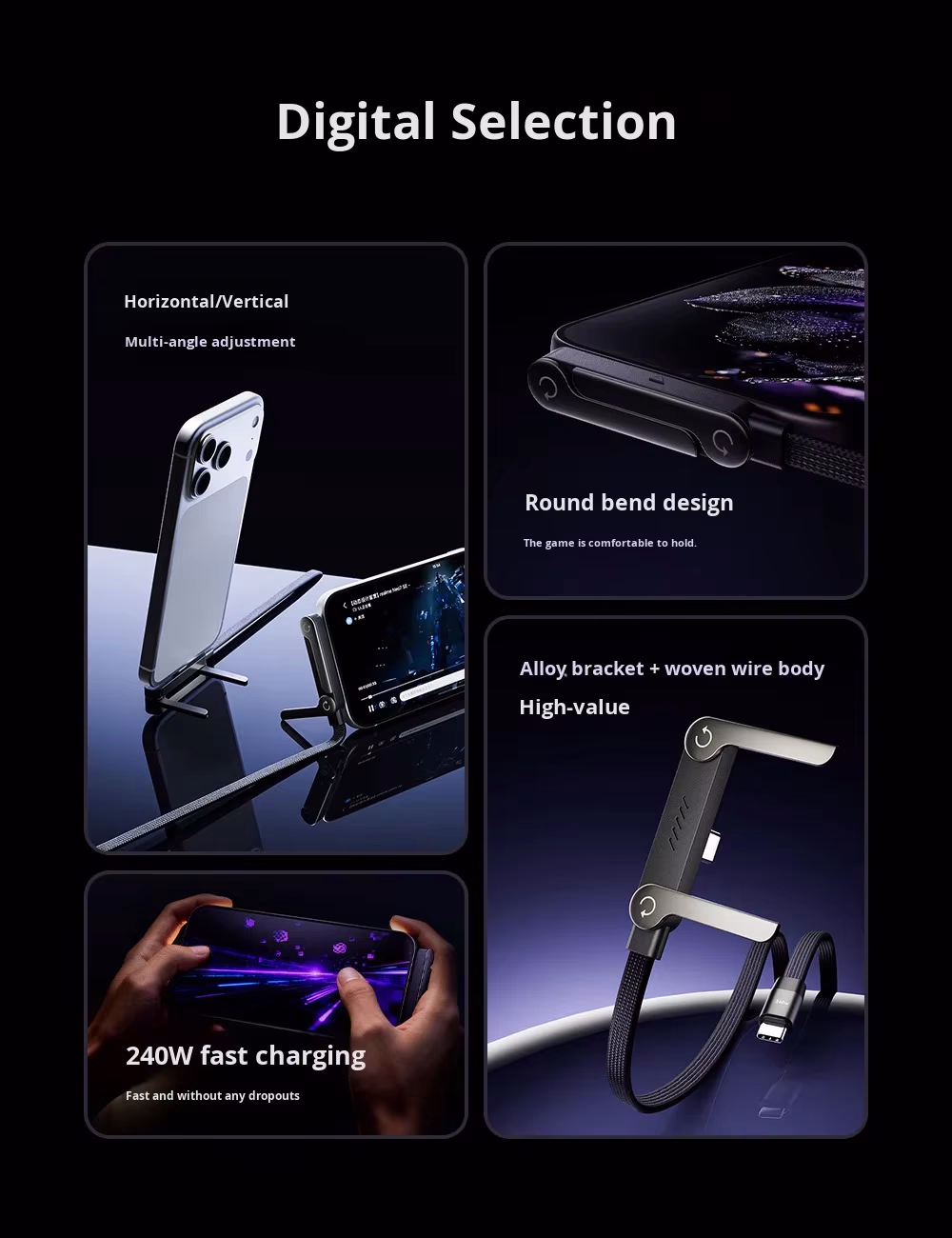 240W Super Fast ChargingInvisible Holder Charger Cable with Stand
