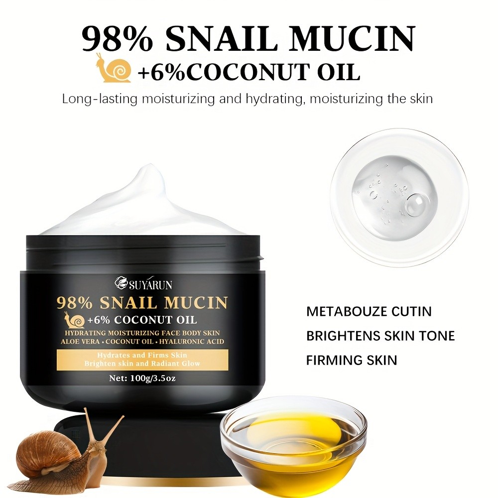 SUYARUN 98% Snail Mucin Coconut Oil Cream with Hyaluronic Acid & Aloe Vera