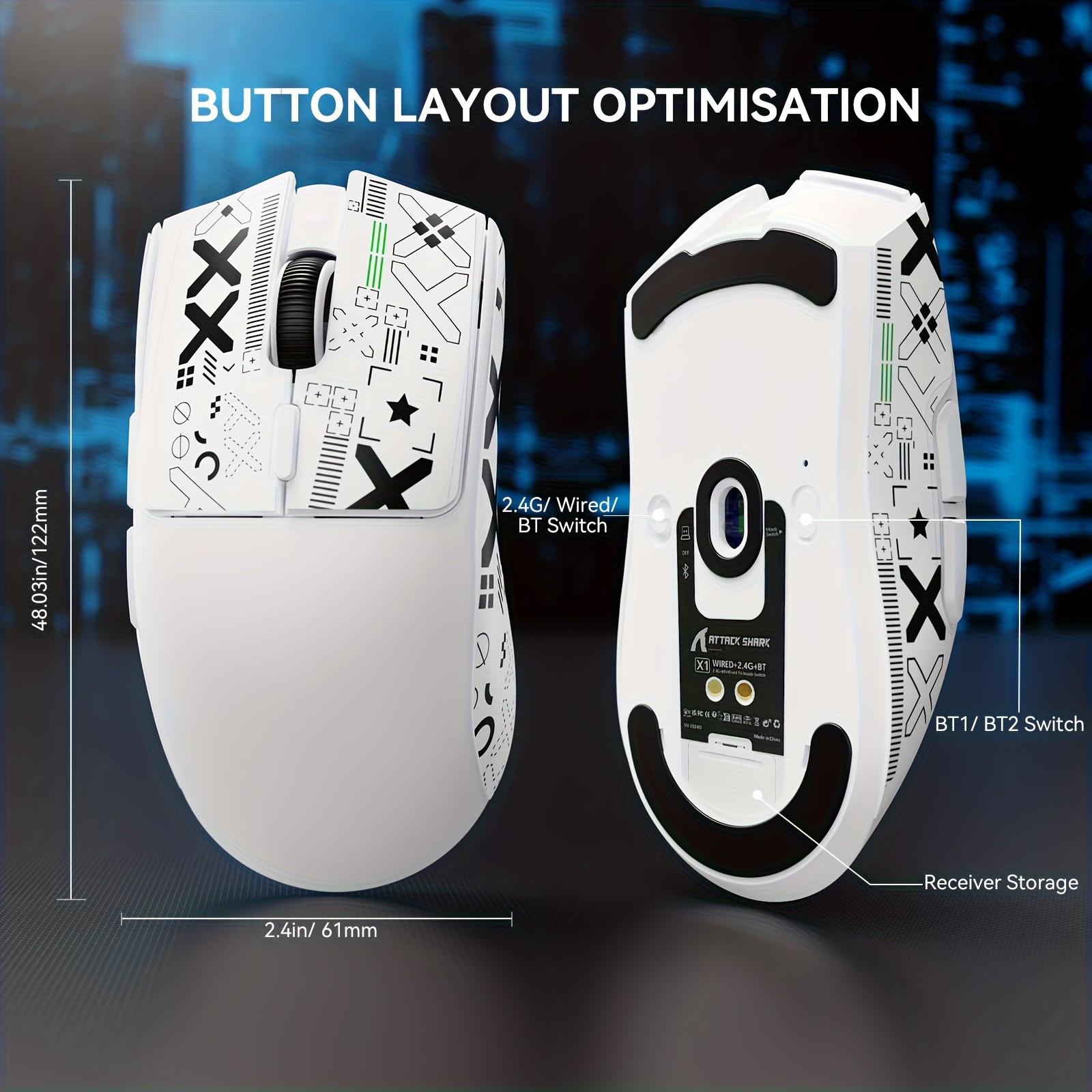 ATTACK SHARK X11 Gaming Mouse Compatible for Xbox/PS/Win11 with Magnetic Charging Dock, BT/2.4G/Wired Wireless Mouse, PixArt PAW3311 Sensor, 22000 DPI, Compatible with PS, Mac, PC, Office & Gaming (White)