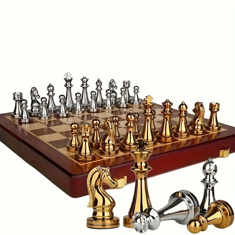 Luxury Metal Chess Set with Wooden Storage Case  Elegant, Timeless, and Built to Last