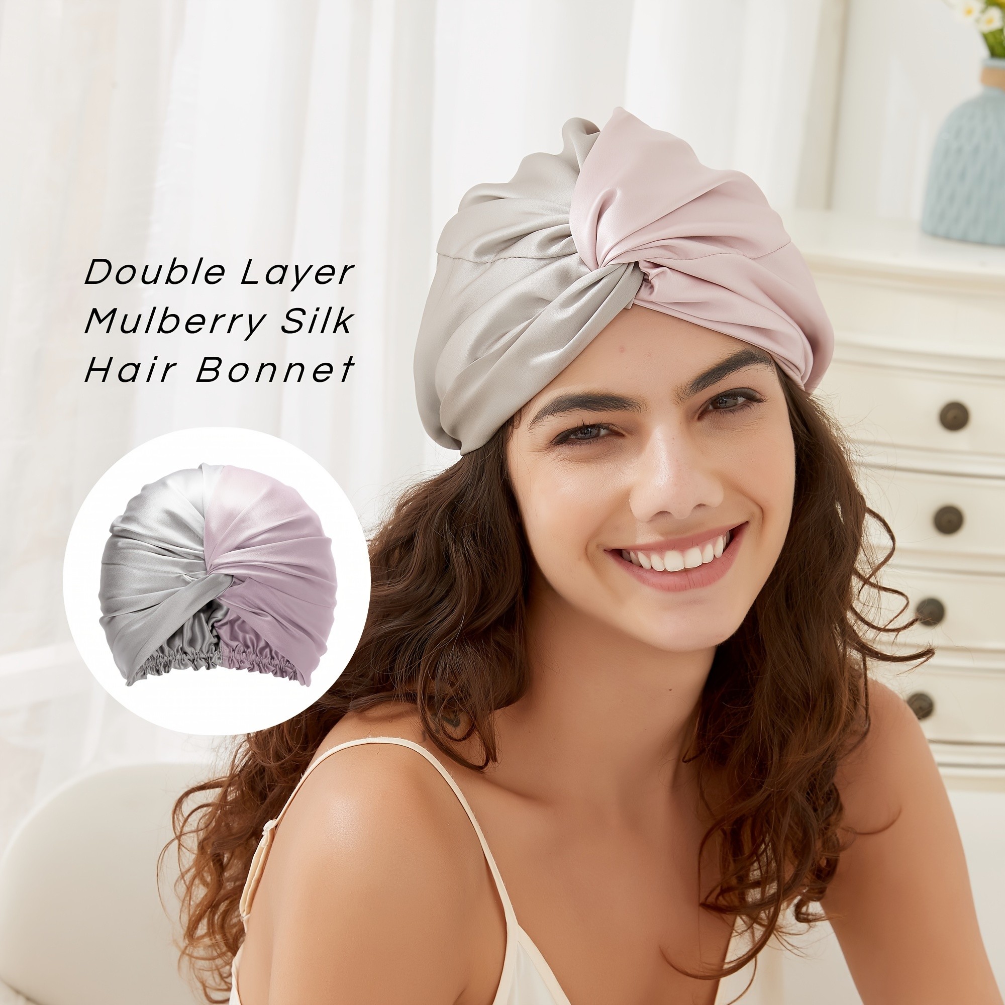 RACHEL SILK 100% Mulberry Silk Double-Layer Oversized Sleep Cap for Hair Care