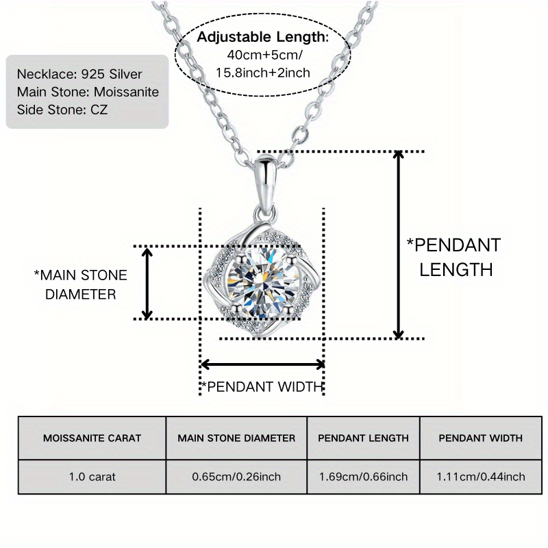 Ethic Diam 925 Sterling Silver Windmill Pendant Necklace with 1 Carat Moissanite