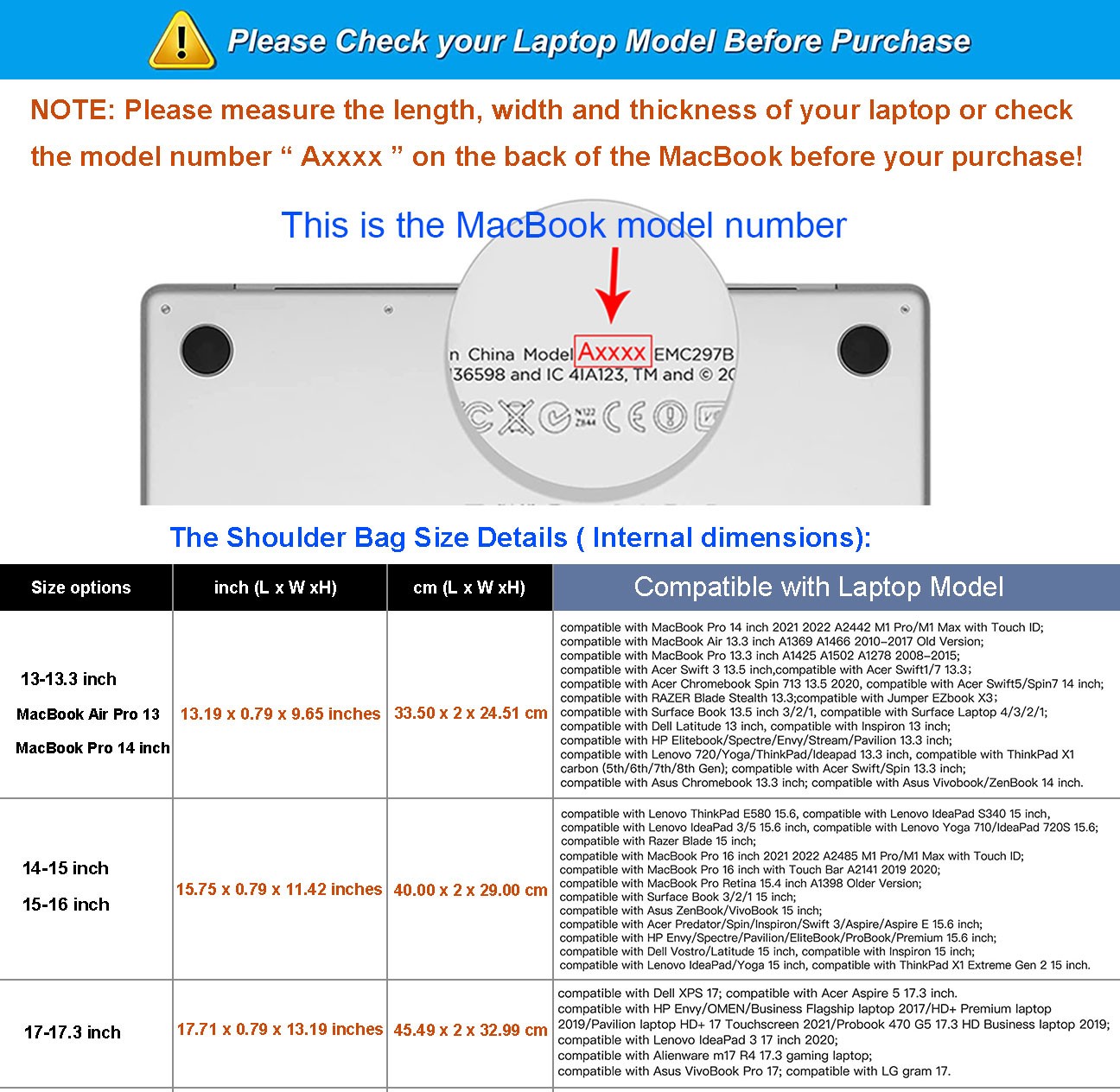 Laptop Bag for 13-17 Inch MacBook and Other Brands